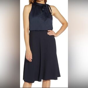 Adrianna Papell Navy One-Shoulder Tie Dress